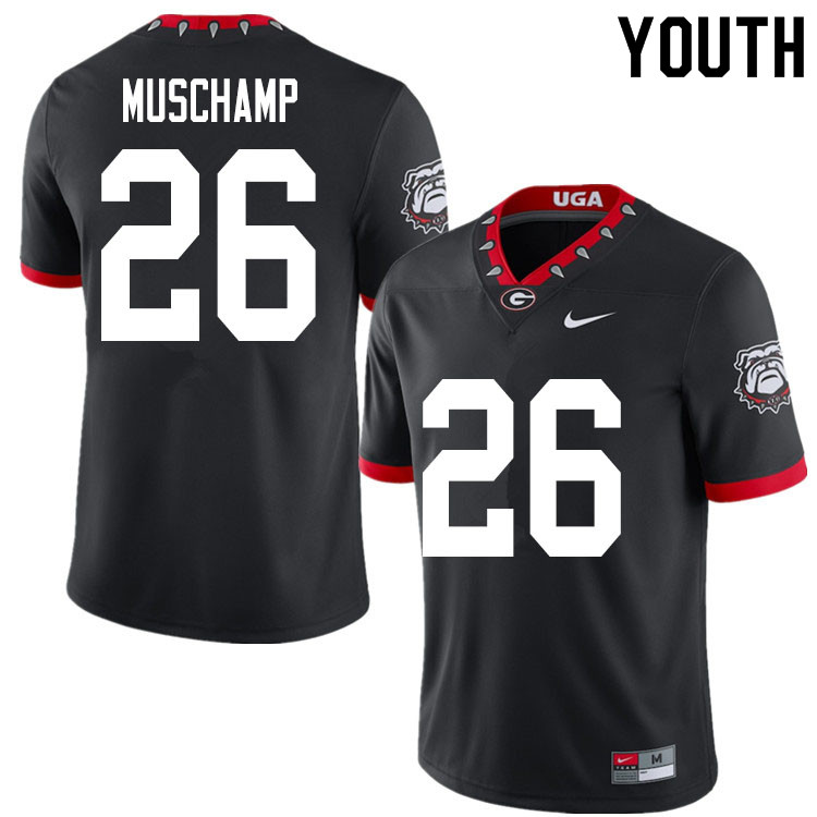 Georgia Bulldogs Youth Jackson Muschamp #26 Black 2020 Mascot 100th Anniversary Stitched College UGA Football Jersey 23PO018KG